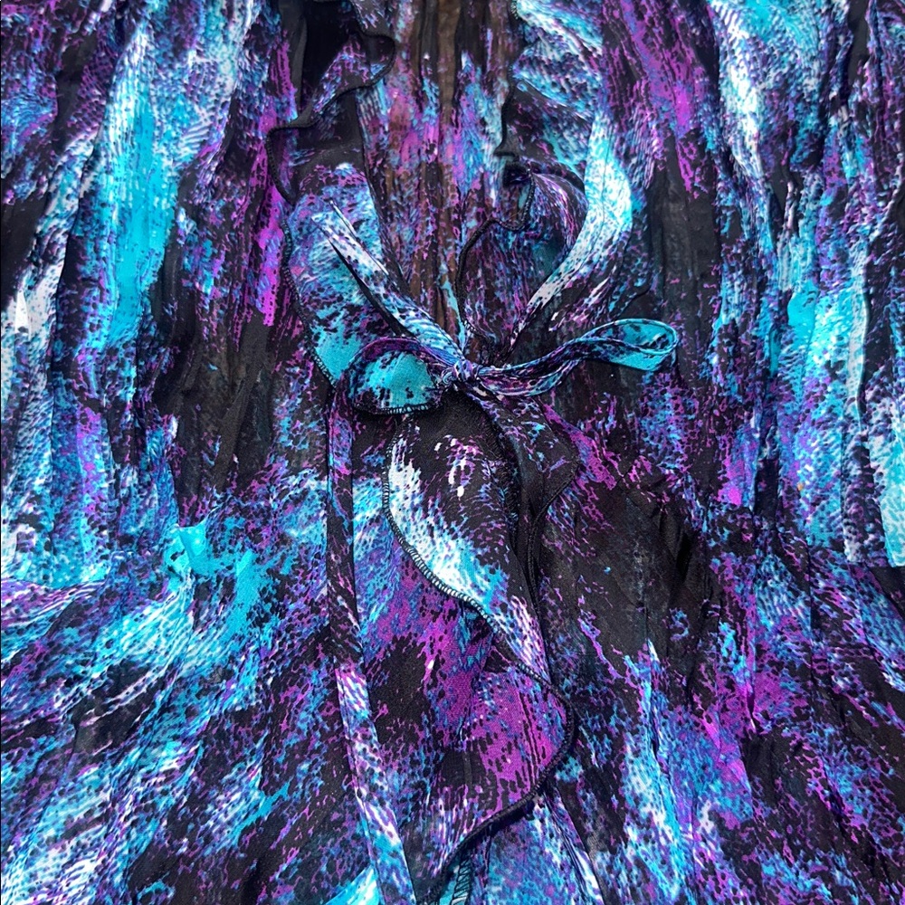 Notations Teal Blue Purple Metallic Sheer Cowl Neck Blouse - Picture 4 of 8